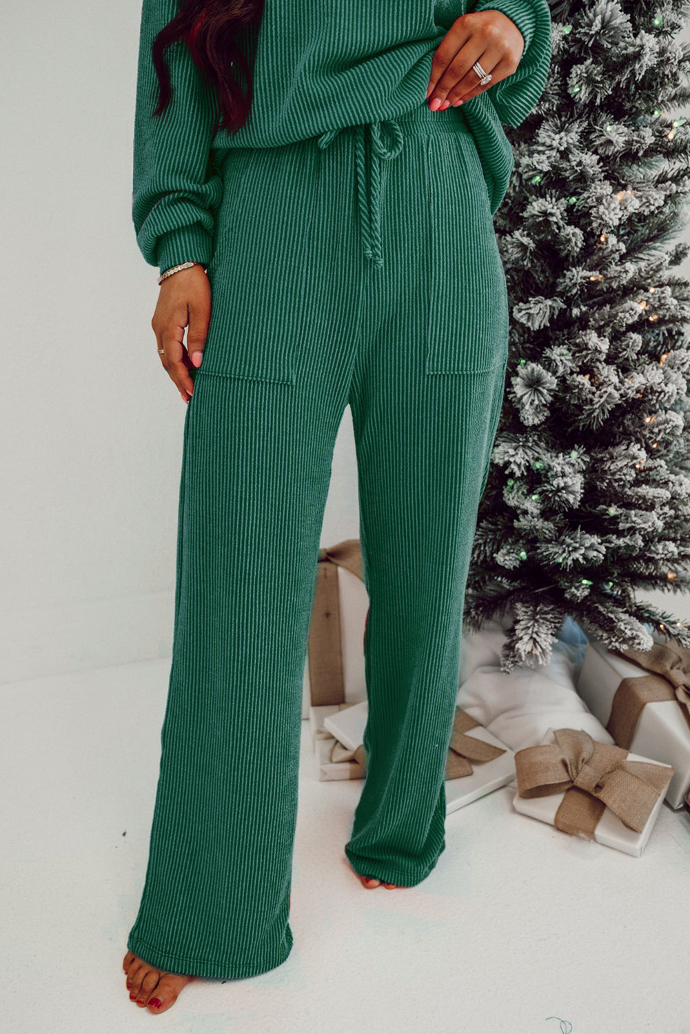 Evergreen JOLLY Corded Long Sleeve Top and Pockets Pants Set