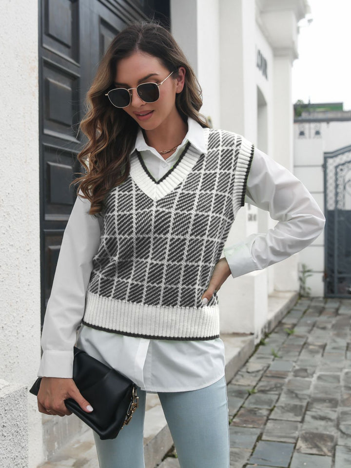 Plaid V-Neck Sweater Vest