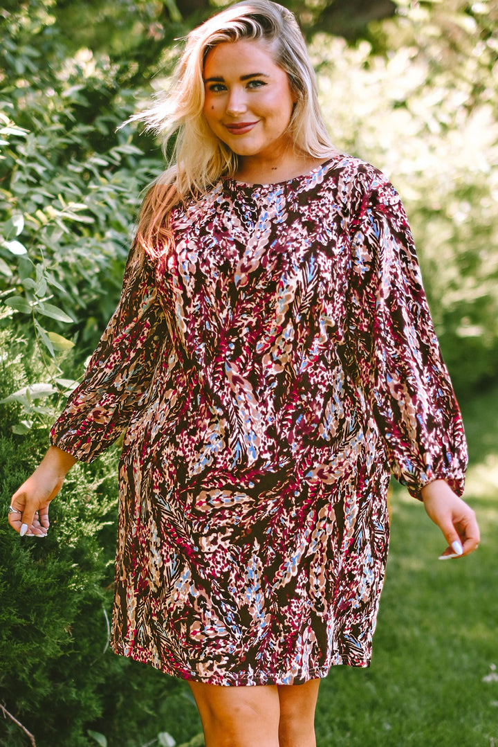 Fiery Red Plus Size Floral Print Mini Dress