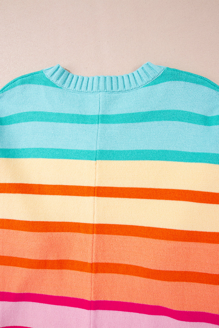 Yellow Stripe Gradient Striped Ribbed Edge Loose Sweater