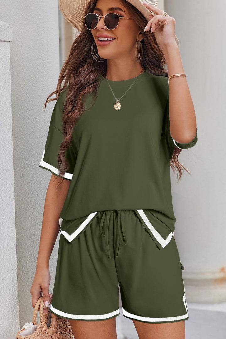 Vineyard Green Contrast Trim Tee and Shorts Set