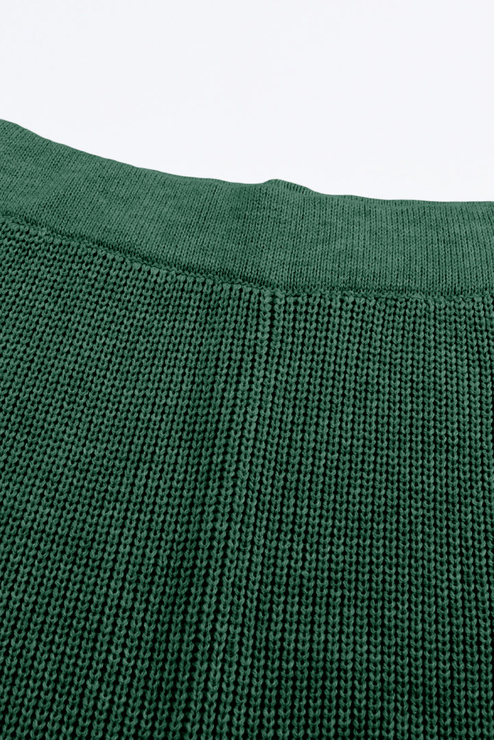 Green Knitted V Neck Sweater and Casual Pants Set