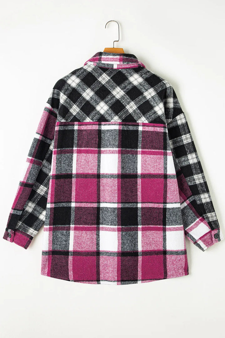 Pocketed Plaid Collared Neck Long Sleeve Shacket