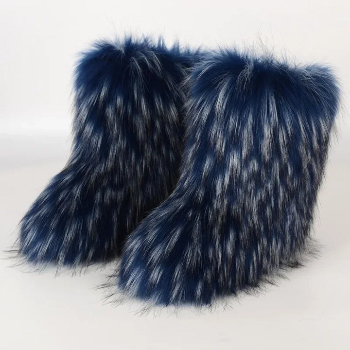 Women's Winter Snow Boots - Outdoor Luxury with Faux Fox Fur, Plush Warmth, and Fashionable Platform Design