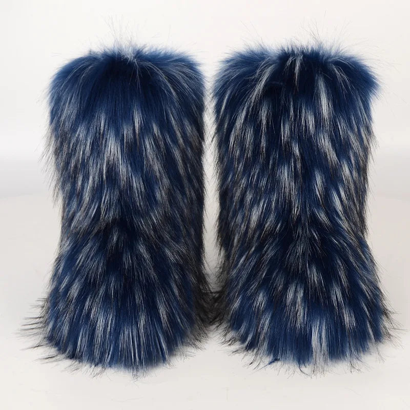 Women's Winter Snow Boots - Outdoor Luxury with Faux Fox Fur, Plush Warmth, and Fashionable Platform Design