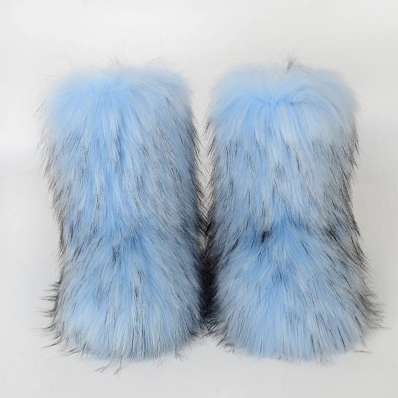 Women's Winter Snow Boots - Outdoor Luxury with Faux Fox Fur, Plush Warmth, and Fashionable Platform Design