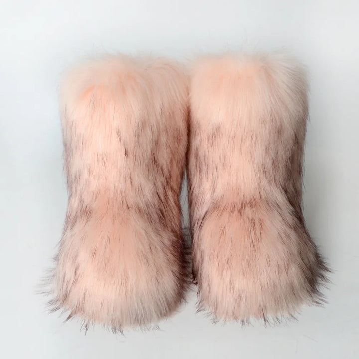 Women's Winter Snow Boots - Outdoor Luxury with Faux Fox Fur, Plush Warmth, and Fashionable Platform Design