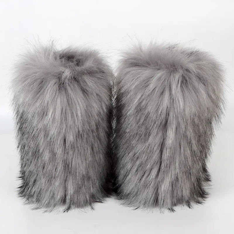 Women's Winter Snow Boots - Outdoor Luxury with Faux Fox Fur, Plush Warmth, and Fashionable Platform Design