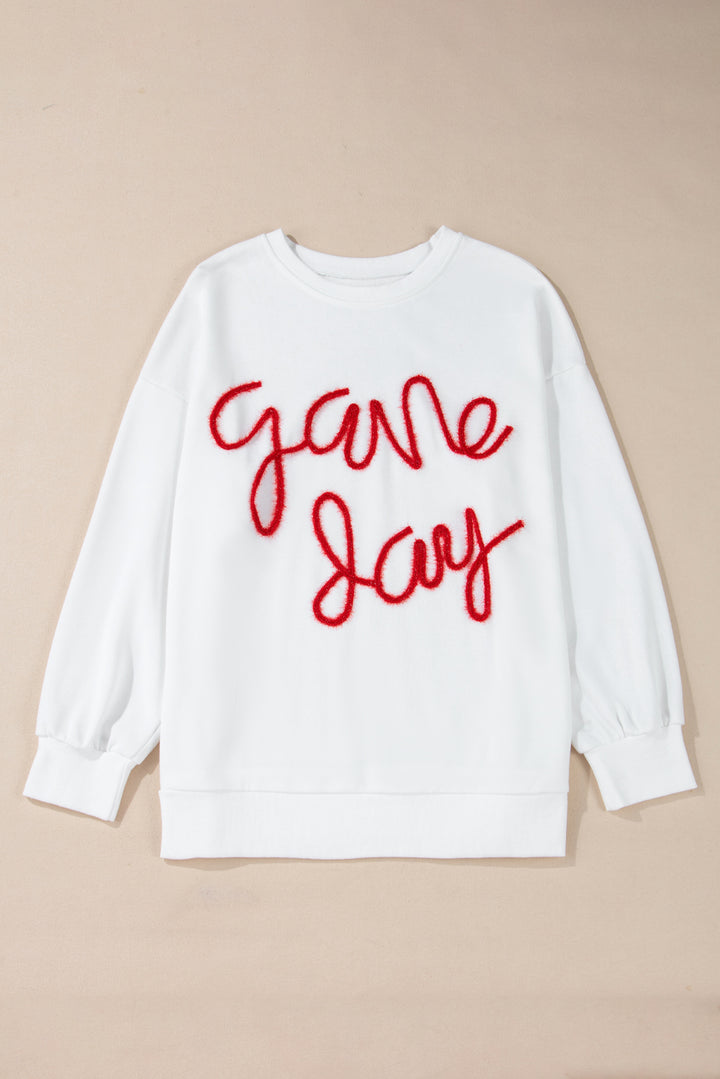 White Plus Size Game Day Tinsel Rugby Football Season Sweatshirt