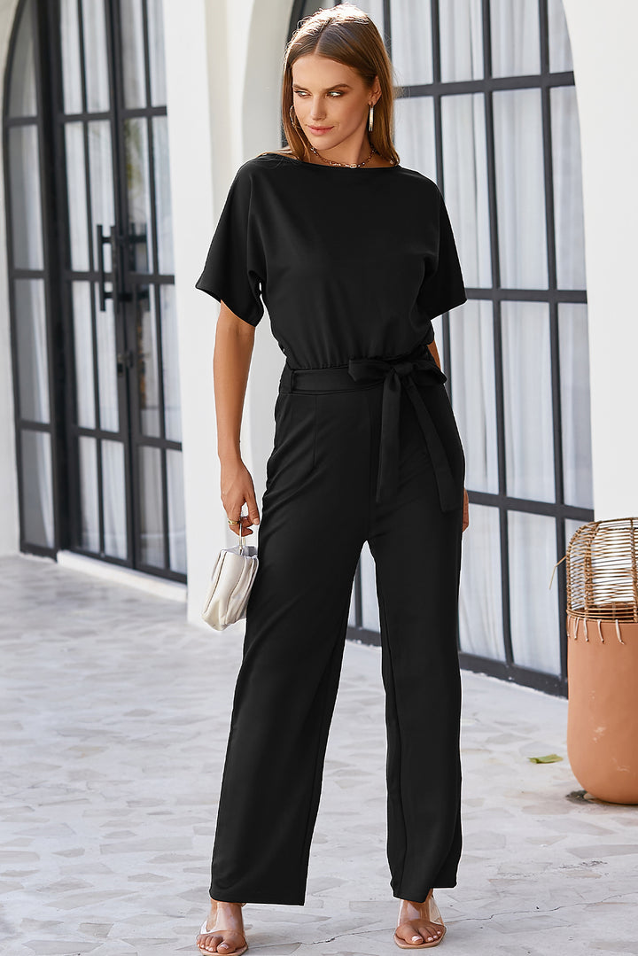 Black Belted Wide Leg Jumpsuit