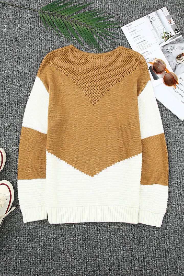 Two-Tone Chevron Pullover Sweater