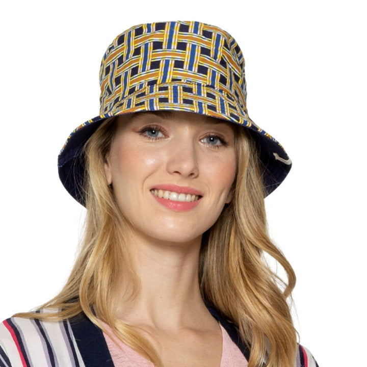 Navy Geometric Reversible Bucket Hat