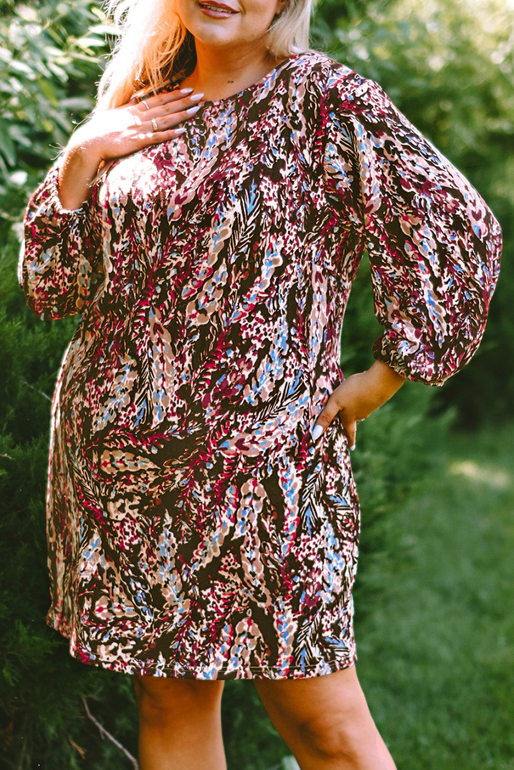 Fiery Red Plus Size Floral Print Mini Dress