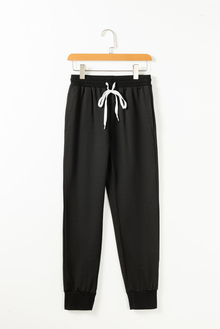 Black Drawstring Hoodie and High Waist Pants Lounge Set