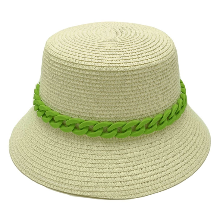 Green Chain Straw Bucket Hat