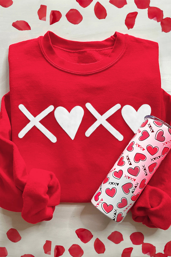 Red Puff XOXO Print Valentines Heart Sweatshirt