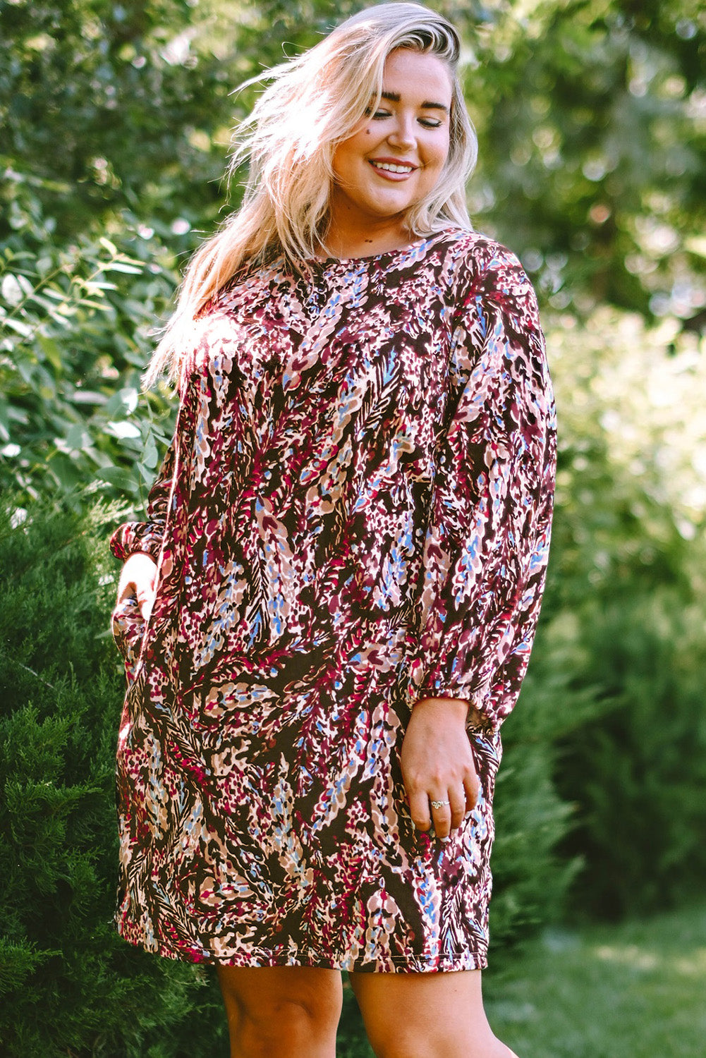 Fiery Red Plus Size Floral Print Mini Dress