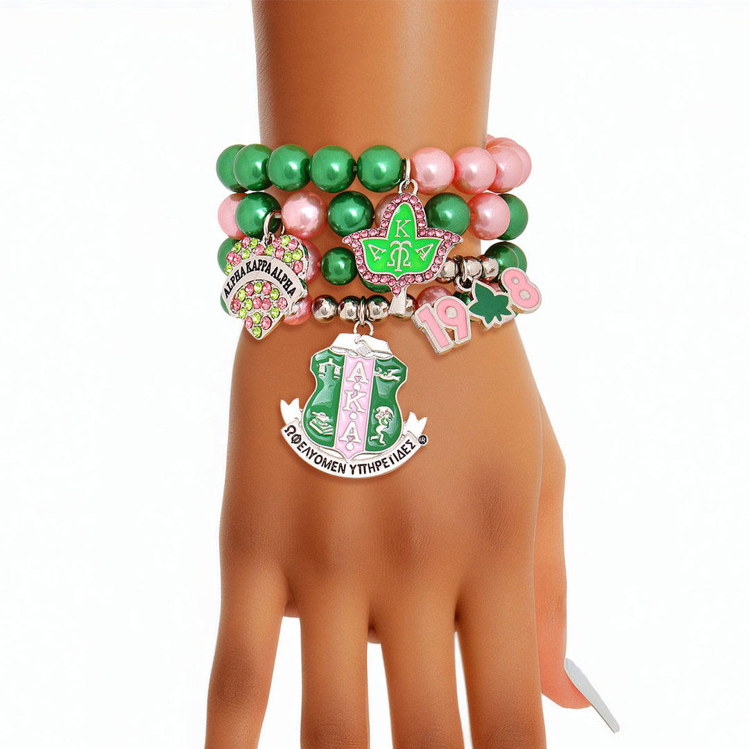 AKA Sorority Inspired Pink Green Pearl Bracelets