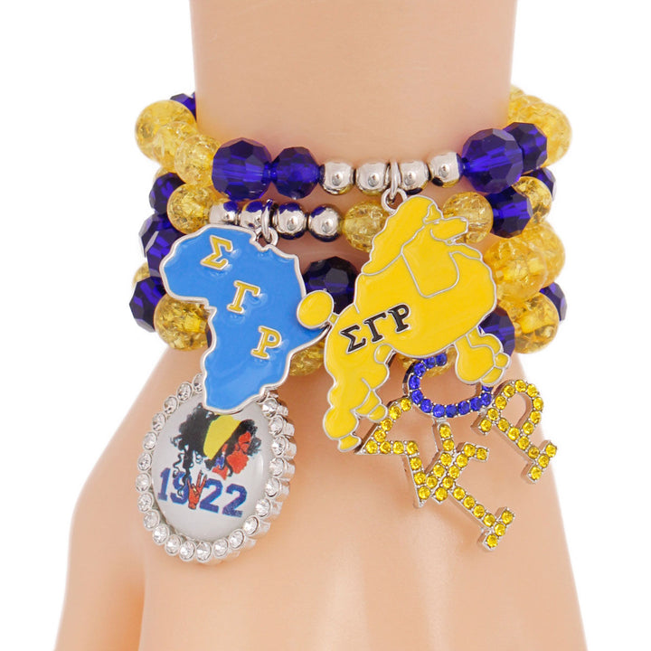 Blue Gold Bead Silver Sorority Set