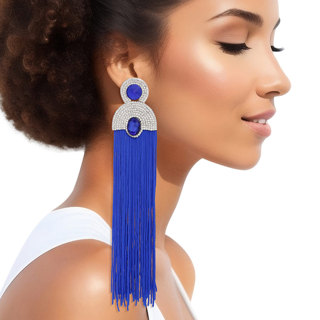 Tassel Royal Blue Long Vintage Glam Earrings Women