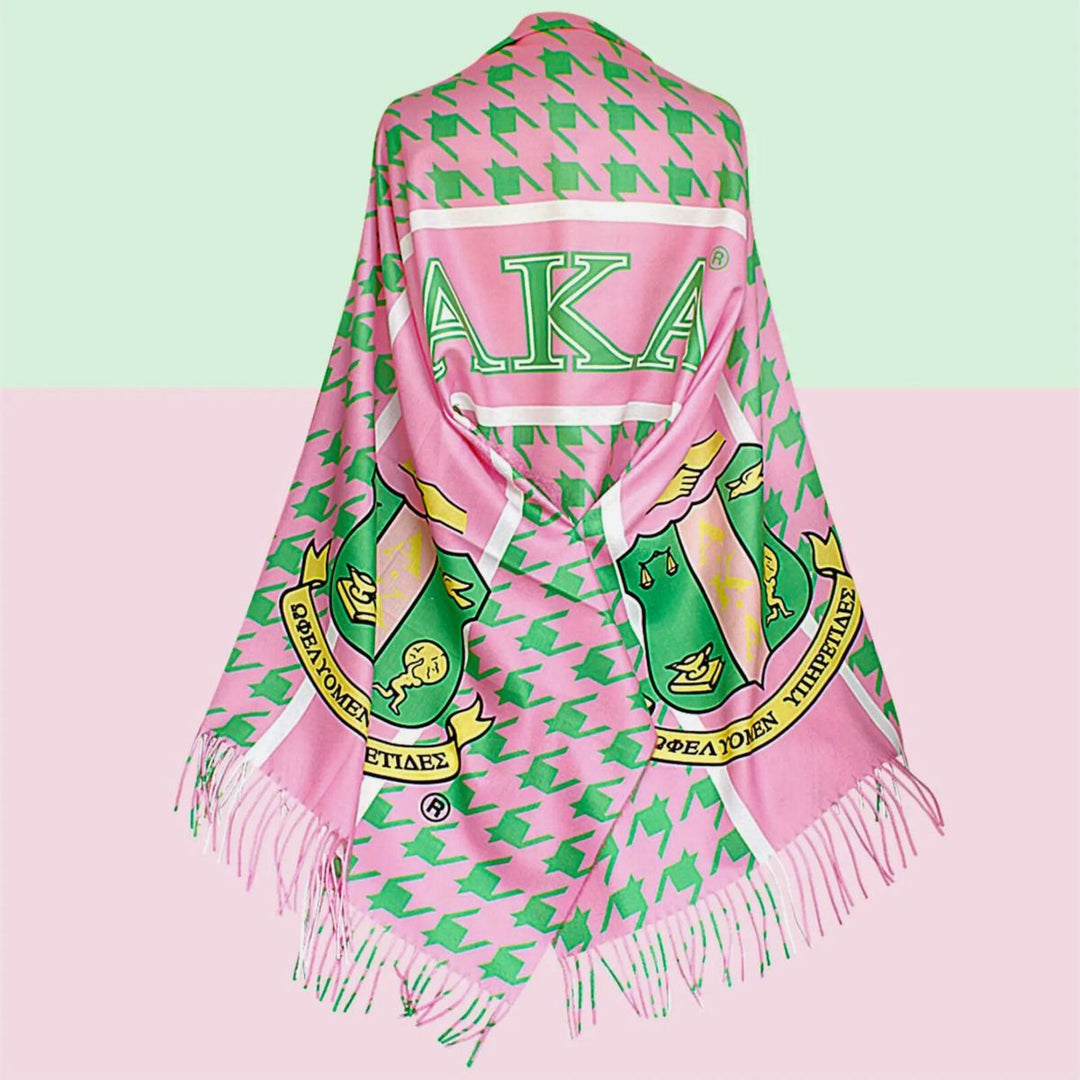 AKA Pink Green Houndstooth Fashion Shawl Scarf