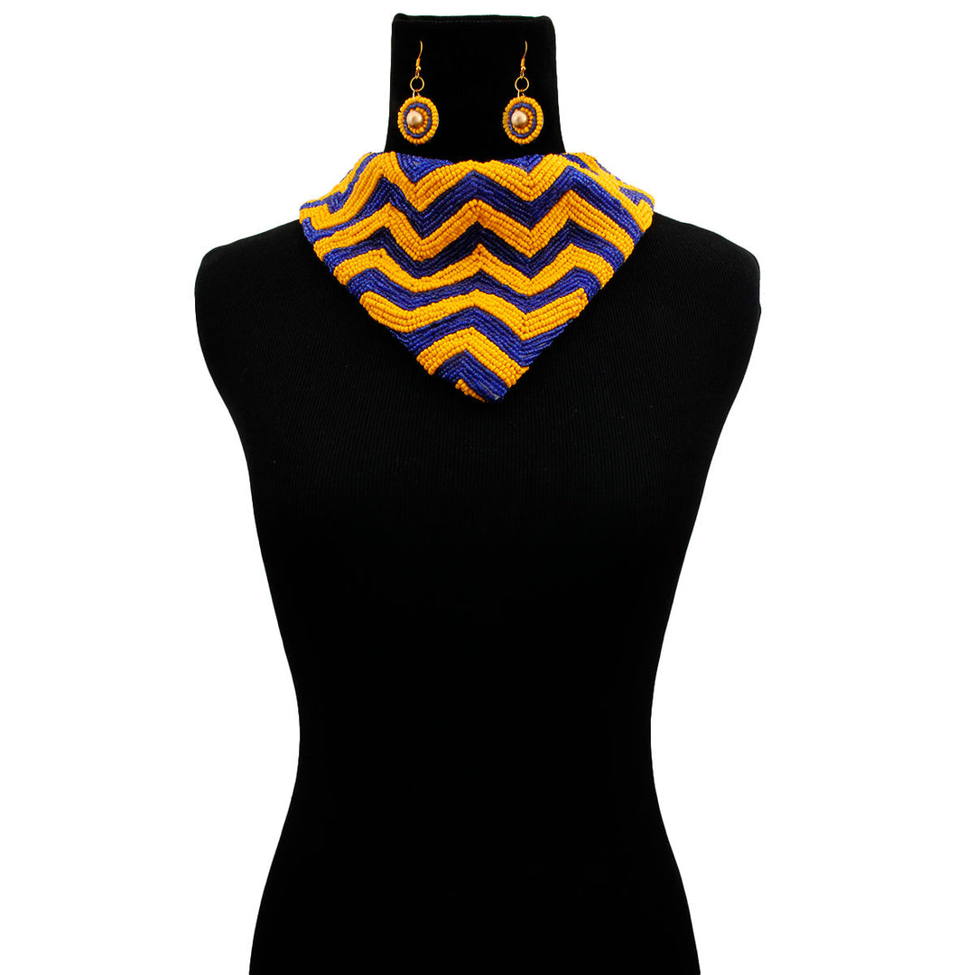 Yellow & Blue Chevron Scarf Set